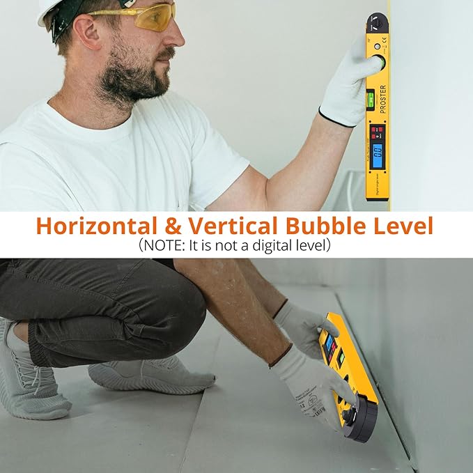 Proster Digital Angle Finder Gauge - Aluminum Angle Finder 16 inch 400mm with LCD Vertical Horizontal Spirit Level and Magnetic Base for Woodworker