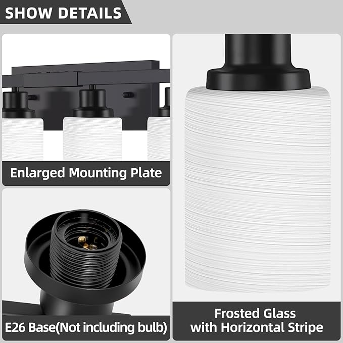 DIKAIDA 8-Light Bathroom Light Fixtures Over Mirror, 52inch Modern Matte Black Vanity Lights with White Frosted Glass Shade, Bathroom Wall Lamp Sconces for Mirror Bedroom, Living Room Hallway