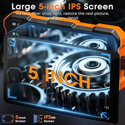 Epicmate Triple Lens Sewer Inspection Camera-Endoscope Camera with Light 50 ft, 5" IPS Sewer Snake Camera with Lights 1080P Industrial Borescope, IP67 Waterproof Plumbing Pipe Snake Camera(32G Card)