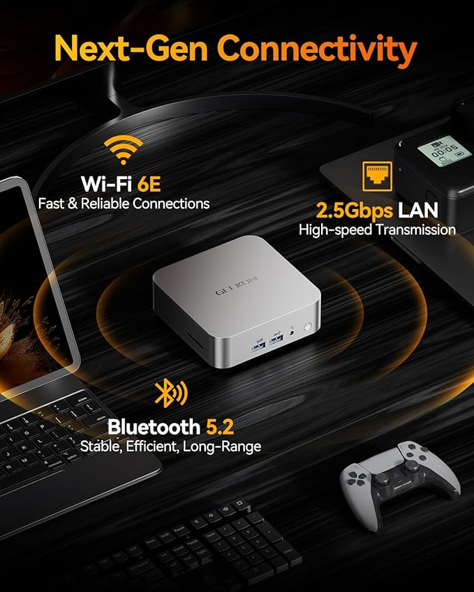 GEEKOM A8 Mini PC with AMD Ryzen 7 8845HS, 3-Year Coverage, 32GB DDR5 RAM 1TB PCIe 4.0 NVMe SSD, Windows 11 Pro Mini Desktop Computers, AMD Ryzen AI/Radeon 780M/WiFi 6E/USB4/8K/SD Slot