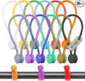 30-Pack Magnetic Cable Ties – Snap-On Silicone Magnetic Cord Ties with Strong Magnets – Reusable Magnetic Ties for Cords, Wire Organizer, Charging Cord Organizer – Assorted Colors