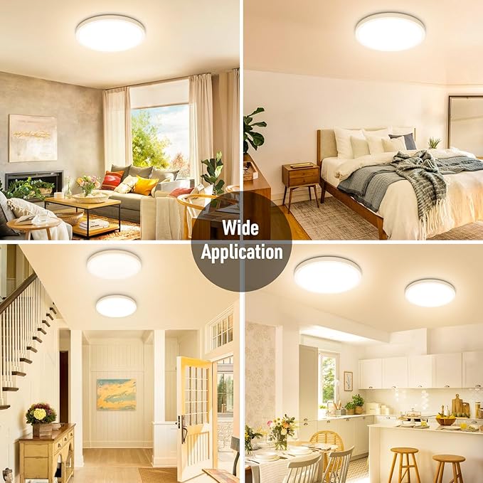 SunRider 2-Pack LED Flush Mount Ceiling Light Fixture, 3000K Warm White, 2400LM, 12 Inch 24W 240W Equiv. Round Flat Ceiling Lights, Non-Dimmable