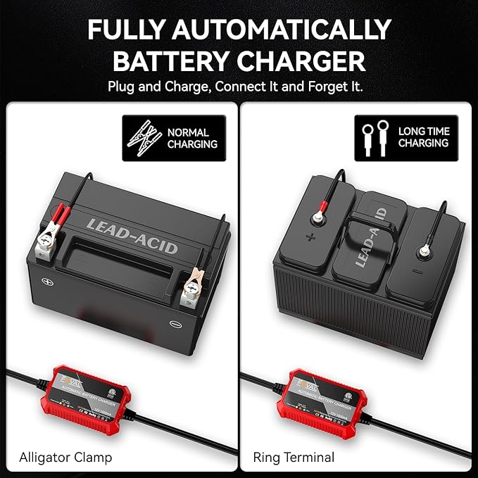 [3-Pack] 1000mA Car Battery Charger, FOVAL 12V Fully Automotive Battery Charger Maintainer, Trickle Charger, Float Charger and Desulfator for Motorcycle, ATV Car Lawn Mower and Lead Acid Batteries