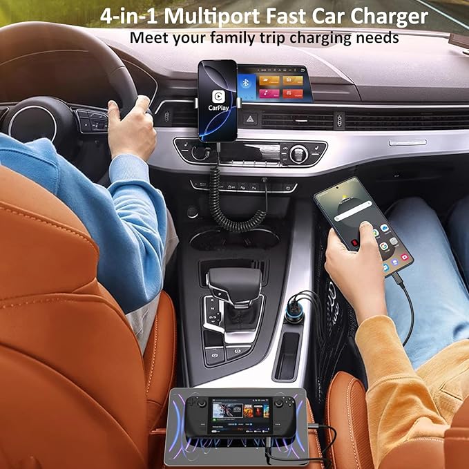 3 Pack USB C Car Charger, 4-Port 65W Dual 12V USB-A & USBC Cigarette Lighter Adapter Plug with Voltmeter PD/QC 3.0 Fast Charging Car Phone Charger for iPhone 17 16e 15 14 13 12 Pro Max, Android-Black