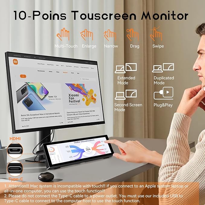 Upgraded 8.8 Inch Small Touchscreen Monitor, PC Temperature Display, PC Sensor Panel Display, IPS USB Mini Screen for Raspberry Pi, AIDA64 CPU RAM Data Monitor ARGB Computer Case