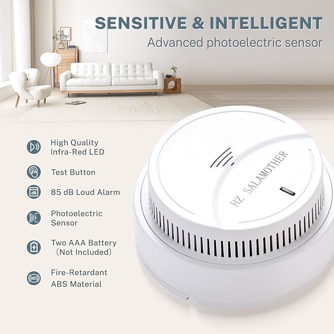 Smoke Detector 3 Pack,Fire Alarms Smoke Detectors with Photoelectric Technology with LED Lndicator and Test Button,Smoke Alarm for Home,Bedroom,Kitchen