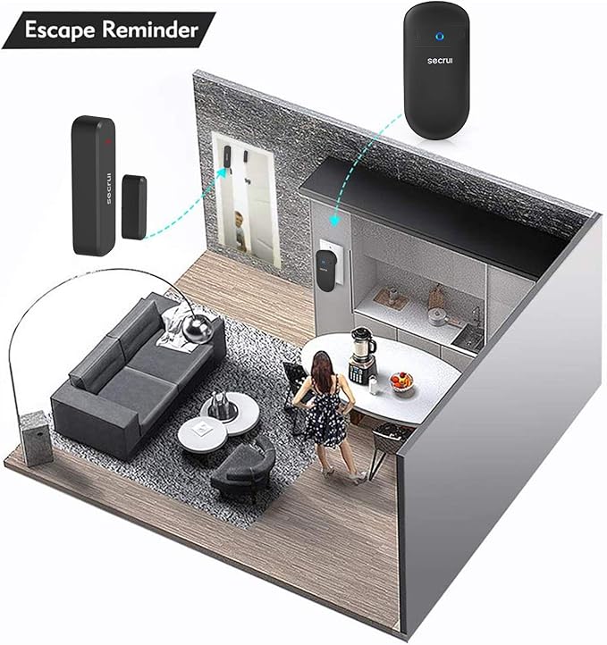 SECRUI Door Chime, Door Sensor Chime with Adjustable Volume, Easy Installation, 400ft Range, 52 Chimes, M508+D7 Door Open Chime for Business/Home When Entering, Black