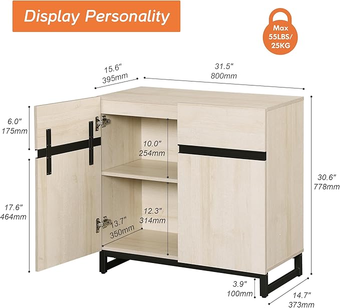 Wampat Modern TV Stand for 40 inch TVs, Entertainment Center Console with Adjustable Shelves and Metal Base for Living Room, Bedroom, Light Oak