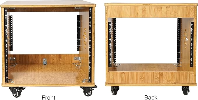 Sound Town DIY 10U Solid Carbonized Bamboo Studio Rack w/ 16" Depth, Ventilation, Rubber Feet, Casters for Recording Room, PA/DJ Pro Audio, Home Audio (STBR-10UW)
