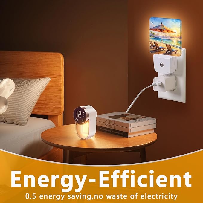 GANTINIR Watercolor Ocean Beach Sunrise Night Light, Plug-into Lounger Nightlight White LED Lamp, Energy Efficient Decor Desk Lamp for Bedroom Hallway Stairs Bathroom