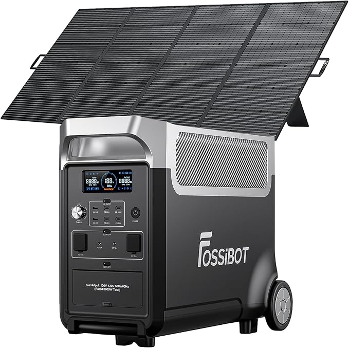 FOSSiBOT 3600W Portable Power Station, 3840Wh Solar Generator with LiFePO4 Battery for Home, Camping, RV, Emergencies (F3600+420w solar panel)