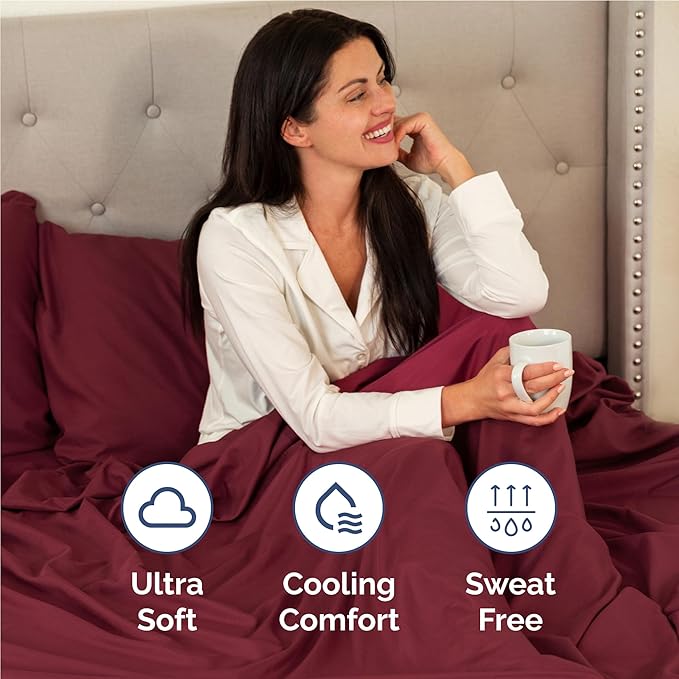 Full Size 4 Piece Sheet Set - Comfy Breathable & Cooling Bed Sheets Set - Hotel Luxury Bedding for Women, Men, Kids, Teens, Boys & Girls - Deep Pockets, Ultra-Soft, Wrinkle Free - Oeko-Tex - Burgundy