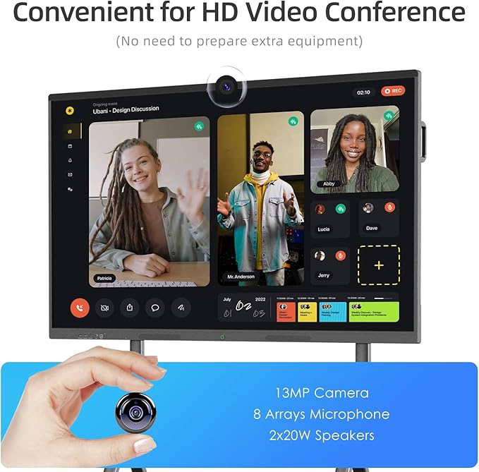 QIXZOCV 85" Smart Board, 4K UHD Interactive Board, 20-Point Touch, Android 13, 8GB & 128GB, Screen Sharing, Bluetooth/WiFi/HDMI, All-in-One Meeting & Education Solution (Wall Mount Included)