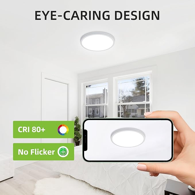 hykolity 2 Pack 12 Inch Selectable CCT LED Round Flat Panel Light, 24W 3000K/4000K/5000K, Edge-Lit Flush Mount Ceiling Light Fixture for Kitchen, Bedroom, Laundry and Closet Room，White