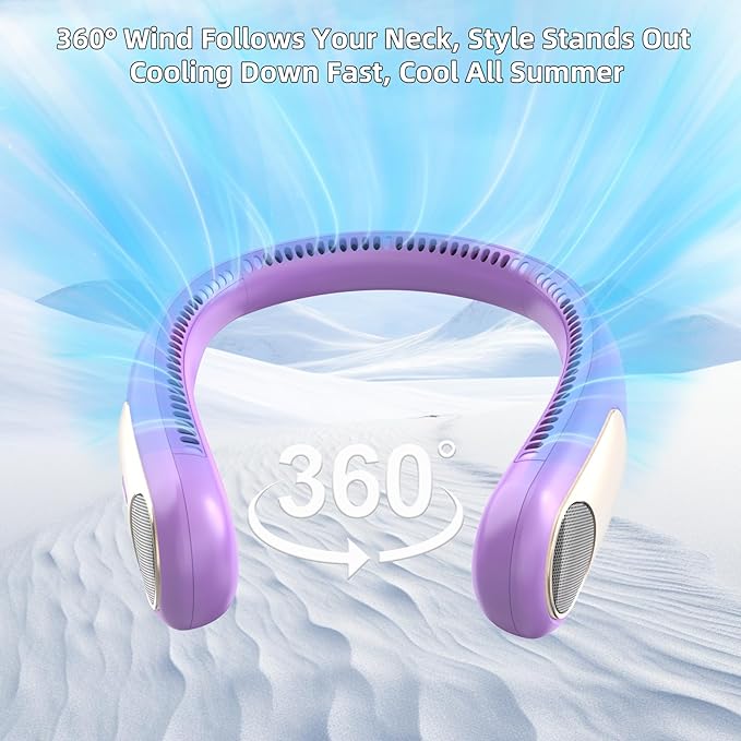 Portable Neck Fan,Personal Wearable Bladeless Fan,LED Display,4-Speeds,6000mAh USB Rechargeable,360° Strong Cooling Wind,Hands Free,White Elephant Gift,Christmas Gifts for Men Women Dad Mom (Purple)