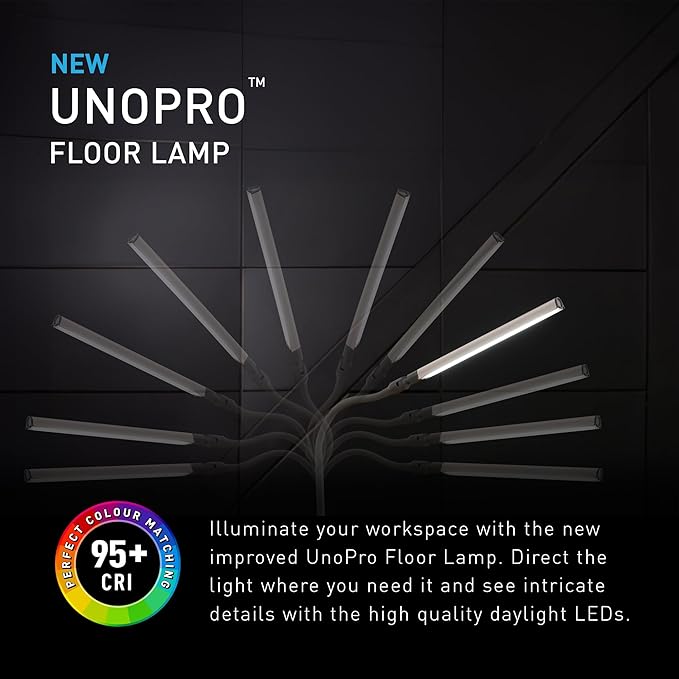Daylight Floor lamp Uno Pro, Standing Lamp for Living Room, Bedroom, Salon, Office, Touch Control, Flexible Arm, Sleek Design, White