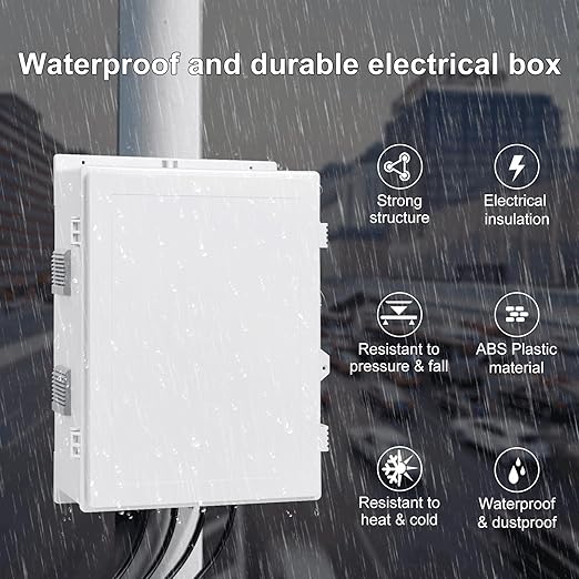 Namunanee Outdoor Electrical Junction Box with High Power Outlet, ABS Water Resistant Enclosure with Internal Mounting Panel & Hinged Cover. (18.1" H* 12.6" L* 6.3" W & Outlet)