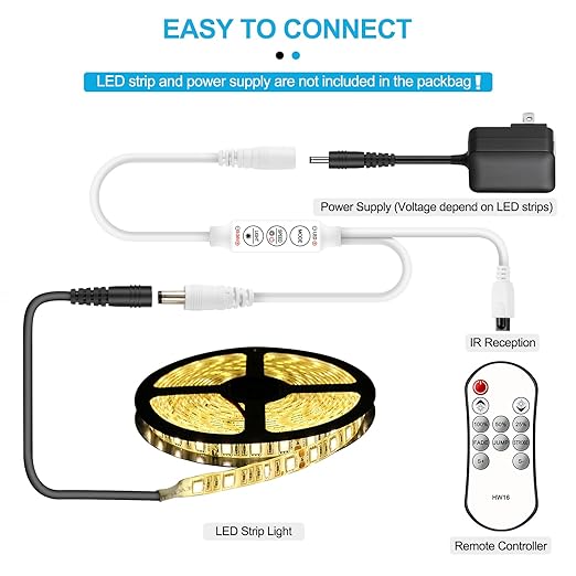 Mini IR Remote Controller for Single Color LED Strip Lights,11-Key Wireless Dimmer with Dynamic Effect Mode, Ideal for 3528/5050/ LED Tape,Dimming for Room, Home, Cabinet, DIY
