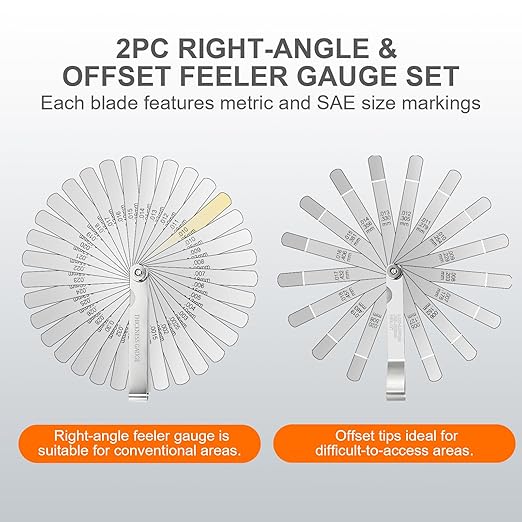 Tokyzexi 2Pcs Stainless Steel Feeler Gauge Set,32 Straight Blades Feeler Gauge&16 Pieces Angled Feeler Gauge Set, Measure Gap and Thickness for Guitar, Spark Plug, Valves Piston Measure Filler Gauge