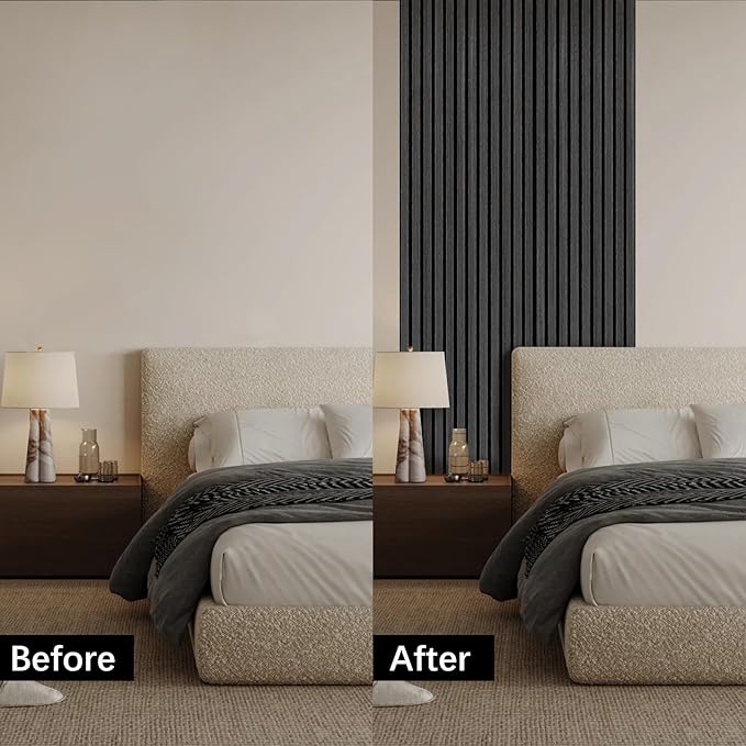 ARMURO Wood Panels for Wall - 2 Pack Black Panels for Wall Decor - Black Oak Wood Veneer Sound Absorbing Panel - Black Wall Panels 12.6" W x 94.5" L