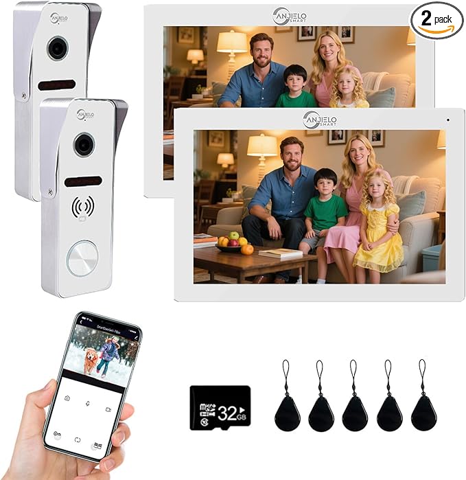 Wired Video Doorbell Intercom System 7 inch Monitor 1080P HD Camera Entry Doorphone Door Camera TUYA WiFi Smart Home Door Phone Kits for Apartment Home Villa (2 doorbell + 2 Monitor)