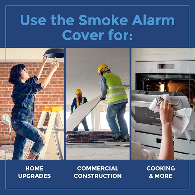 IMPRESA Pack of 12 Temporary Smoke Detector Cover Pack - Dust & Debris Barrier with Smoke Detector Dust Guard - Fire Alarm Cover for Renovation & Cooking - Alarm Caps for Construction