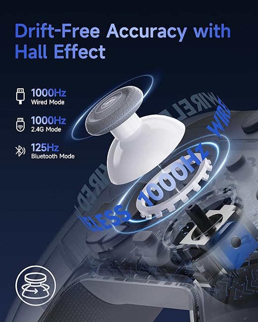 EasySMX X05Pro Wireless PC Controller – Soft-Click Low-Noise Buttons, Dual-Stage Impulse Triggers, Hall Joysticks with 1000Hz Polling, 2 Programmable Buttons, 1000mAh Battery, Multi-Platform Controller for PC/Switch/Android/iOS