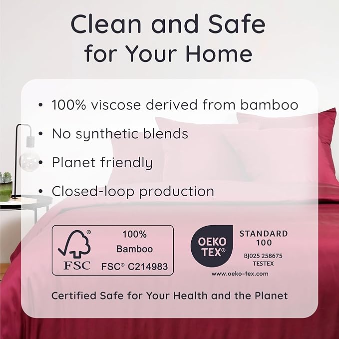 Bambaw 100% Viscose Derived from Bamboo Fitted Sheet Only, Full Size Fitted Bed Sheets Only, Cooling Fitted Sheet Full Size, 15’’ Deep Fitted Sheet with Straps, Soft Fitted Full Sheet Only (Burgundy)