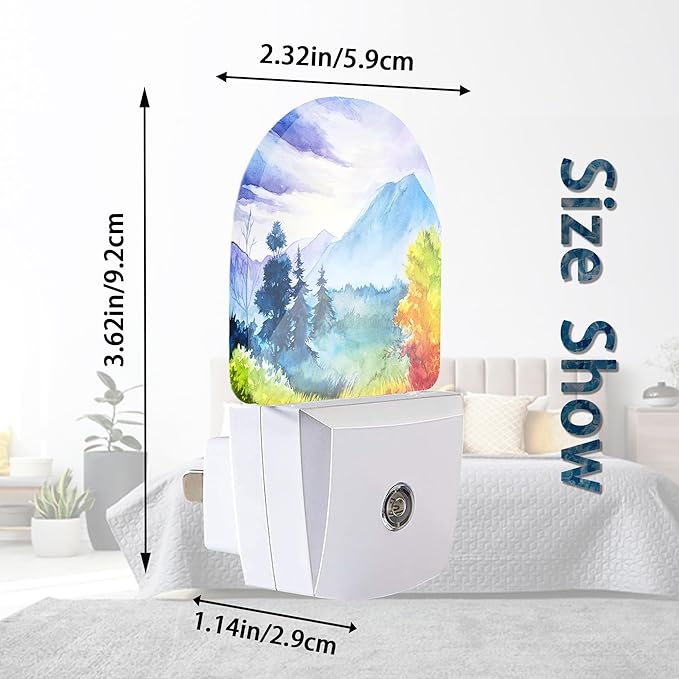 Axxitude Watercolor Mountain Forest Night Lights Plug into Wall for Girls Boys Room,Night Light LED Lamp Dusk to Dawn Sensor Round Lamp for Bedroom Bathroom Hallway Home Wall Decor Nightlight