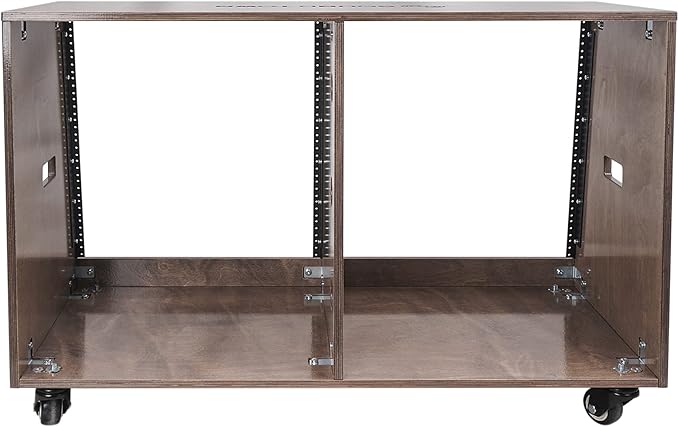Sound Town DIY 2 x 12U Slanted Studio Rack with Solid Baltic Birch Plywood, Casters, weathered brown for Recording Room, Home Studio (SDRK-D12TB)