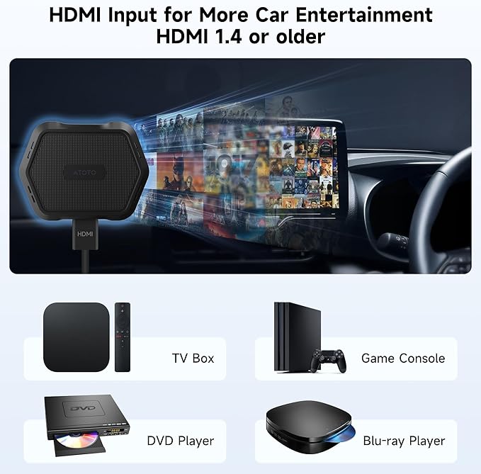 ATOTOMOVE Wireless Carplay Box Adapter with HDMI Input, 2 in 1 Dongle for Wired CarPlay Cars, Plug & Play Multimedia Hub for TV Box/Game Console/DVD/Blu-ray, Bluetooth 5.2, AD1 OTA Updates, Black