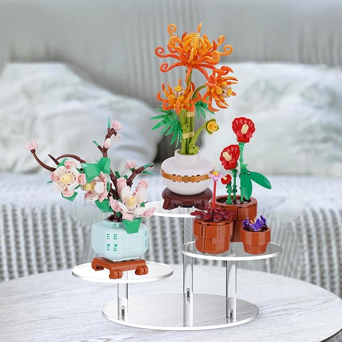 NiHome Clear Acrylic Display Stand for LEGO Botanical Collection Sets, Multi-Tier Showcase Figurine Display Shelf Riser for Collectibles and Room Decor, Perfume Riser Holder, Tabletop Plant Stand,2PCS
