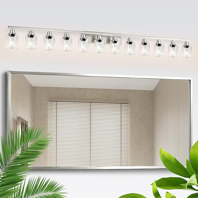 DIKAIDA Brushed Nickel Bathroom Vanity Light, 12 Light Brushed Nickel Bathroom Lighting fixtures Over Mirror, Brushed Nickel Bathroom Vanity Lights Wall Lighting for Mirror Bedroom, Living Room