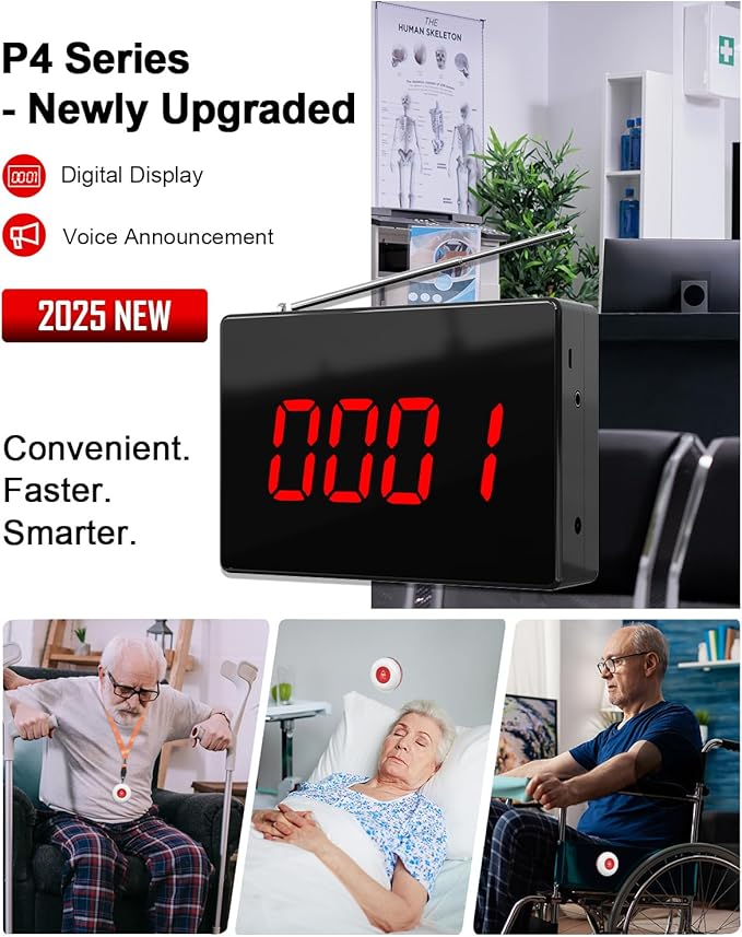 CallToU Wireless Calling System Caregiver Call Button Patient Call Bell with 20 Waterproof Nurse Alert Call Buttons and 1 Display Receiver for Clinic Nurses Station Restaurant Nursing Home
