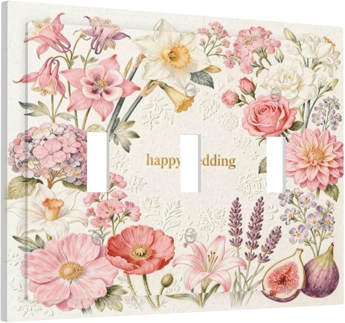 Bvtewkhz Floral Plant Watercolor Flowers 3 Gang Triple Toggle Decorative Outlet Covers Light Switch Plate Electrical Receptacle Switchplate For Bathroom Kitchen Bedroom