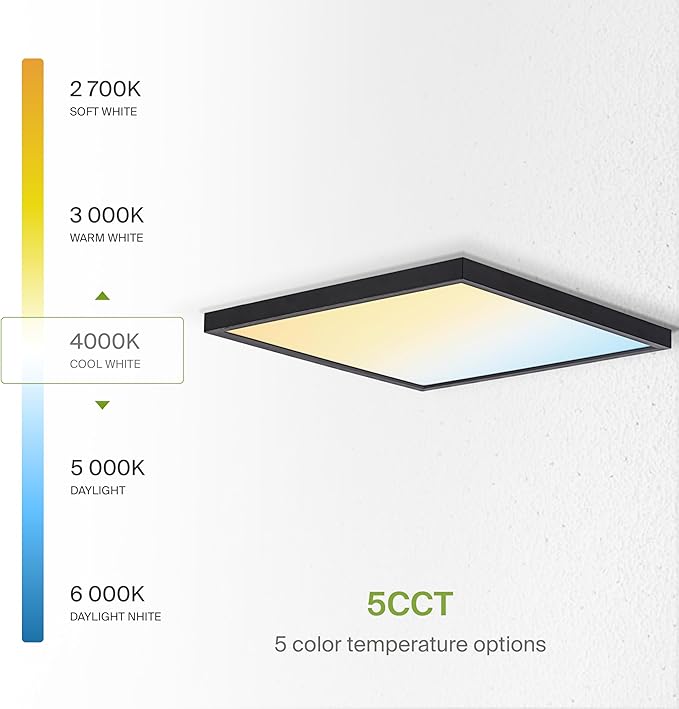 ASD LED 12" Square Flush Mount Ceiling Light Fixture, Low Profile Surface Lighting | 5CCT, Dimmable, Ultra-Thin, ETL Listed | 24W 1700LM 2700-6000K 120V | Kitchen, Hallway Lamp | Black, 4 Pack