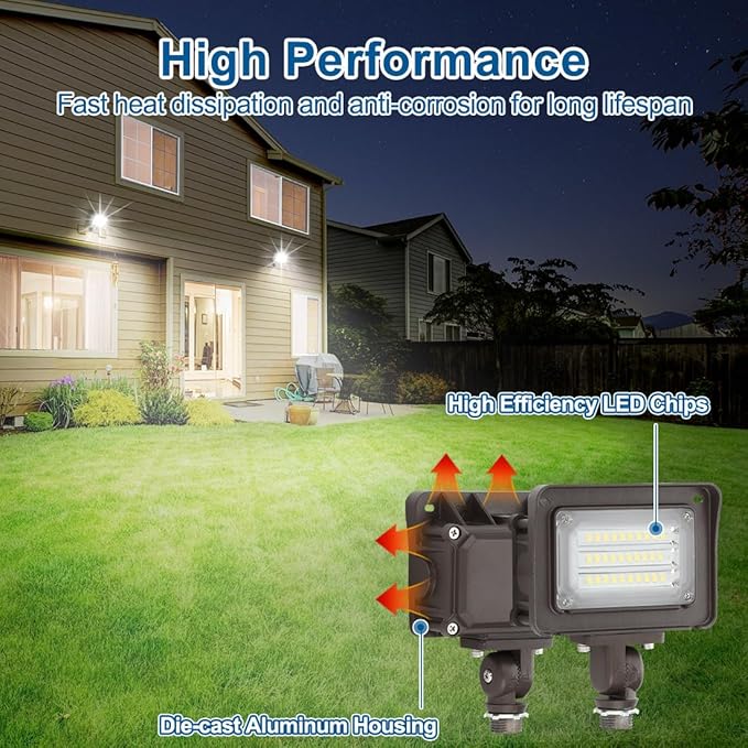 DAKASON 30W LED Flood Light Outdoor, Dusk-to-Dawn Photocell 180° Adjustable Knuckle, 3900LM 5000K Replaces 100W HPS/MH, IP65 Waterproof Outdoor Security Lighting Fixture, 100-277Vac, ETL Listed