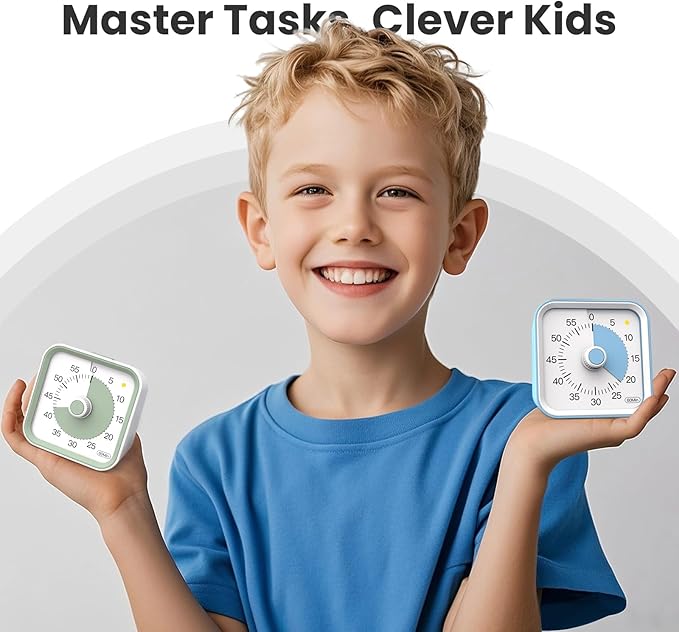InfPokid Visual Timer for Kids with Pause Function, 60 Minute Countdown Timer for Kids Desk Study, Teaching, Kitchen Cooking, Office Meetings, Time Management for ADHD (White)