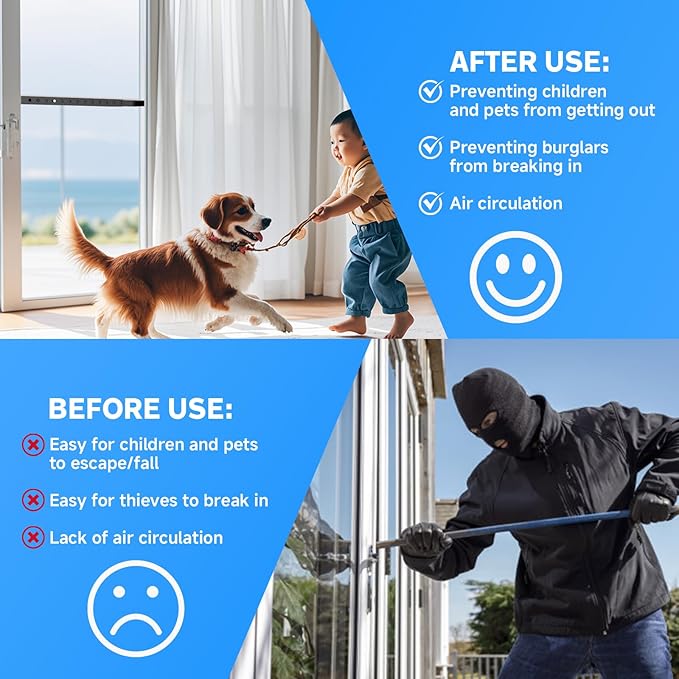 ZhouDaShu Adjustable Window Security Bars, Window Bars Security Inside Vertical, Window Bar Lock Prevent Burglary, Window Safety Bars for Children, Window Stick Extend from 16.3-29.3 in(Black -2 pcs)