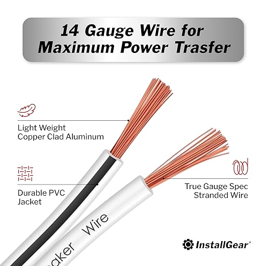InstallGear 14 Gauge AWG Speaker Wire Cable - White (500ft) - Outdoor, Automotive, Marine
