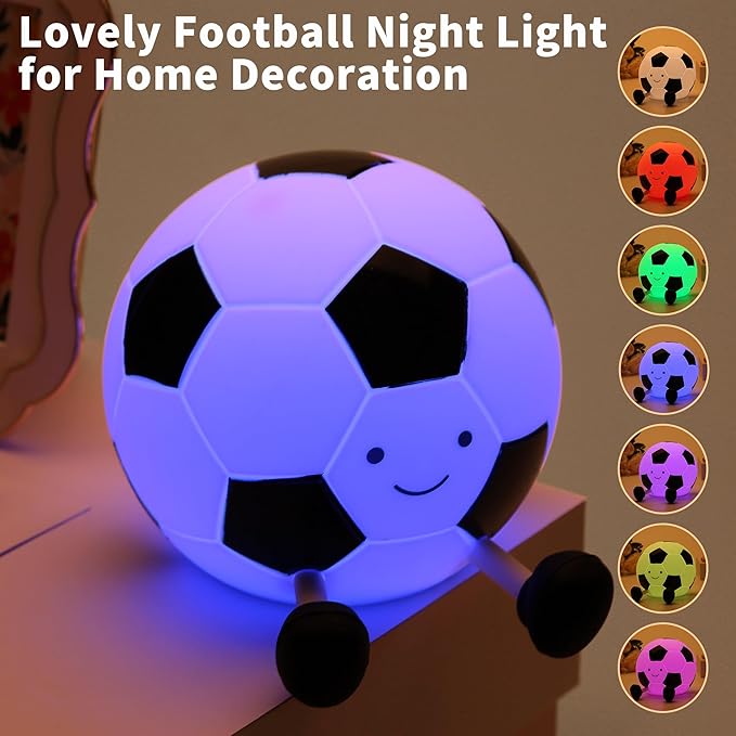 FineLiMoLa Soccer Silicone Night Light for Kids,Cartoon Soccer Lamp Squishy Silicone Baby Nursery Night Light with 7 Colors Change,Football Night Light for Home Decor,Birthday or Christmas Gifts