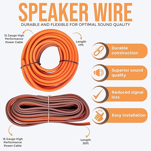 Elite Audio Premium Series Amp Kit Copper Clad Aluminum Wire, Triple-Shielded RCA Cables, High-Power Capacity, ANL Fuse Holder, Car Amplifier Install Kit (0 Gauge (5-Channel))