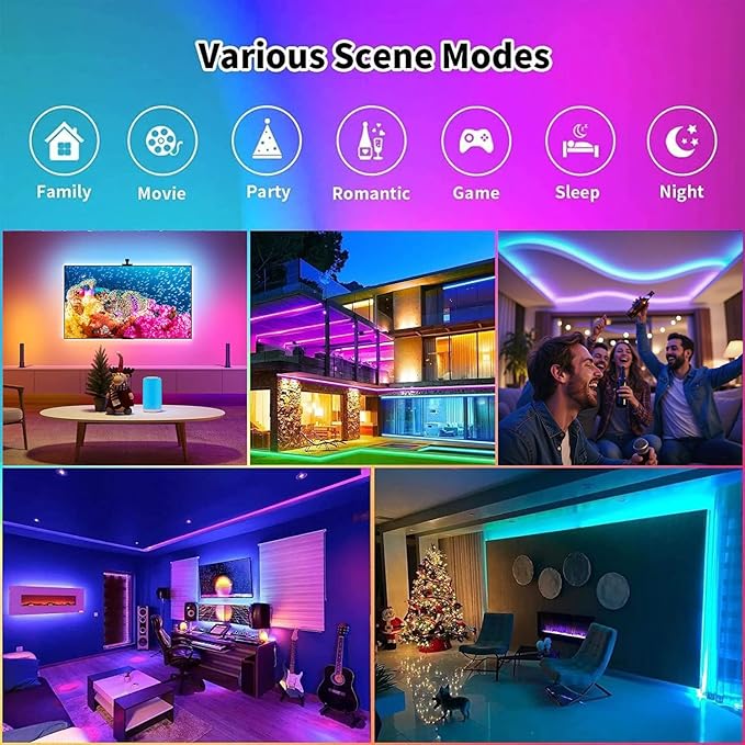 CHARKEE 130ft LED Strips Lights (65.6ft*2) Full Color Sync Music, Dimmable and Color Changing RGB LED Strip Lights, 24 Volt Bluetooth Flexible LED Lights for Bedroom,Family,DIY(Smart App+Remote)