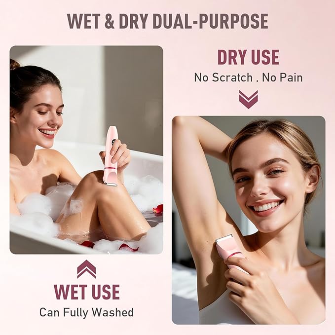 Crolanli Bikini Trimmer for Women, 3-in-1 Electric Razors for Women, IPX7 Waterproof Rechargeable Cordless Pubic Hair Shaver, with LED Display, for Ladies Bikini Pubic, Face, Underarms, Legs(Pink)