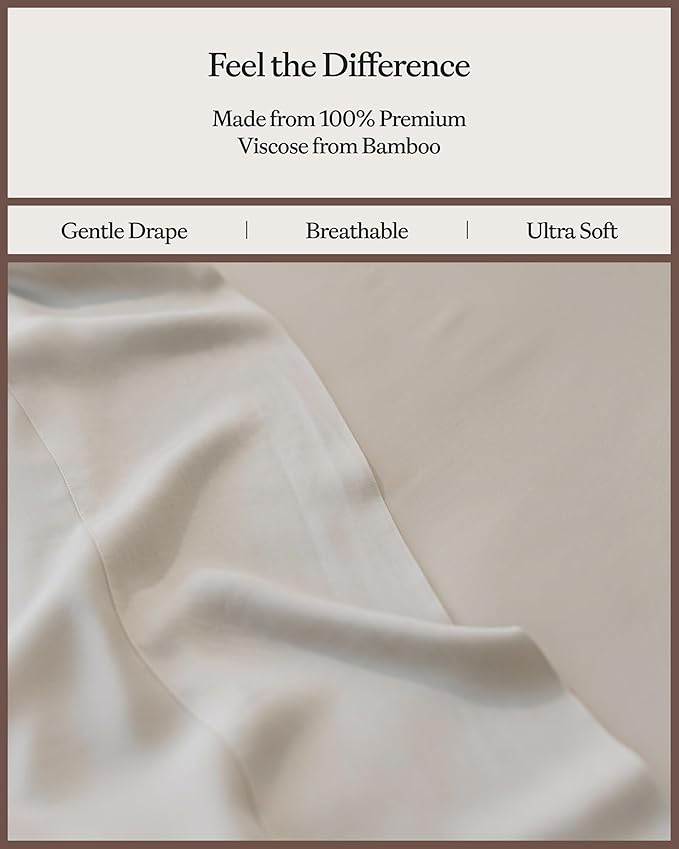 Cozy Earth Luxury Bed Sheet Set - 100% Viscose from Bamboo Fabric, Ultra-Soft & Breathable, Fits Regular & Deep Pocket Mattresses up to 20" - 4 Pieces Twin Sheet Set Oat