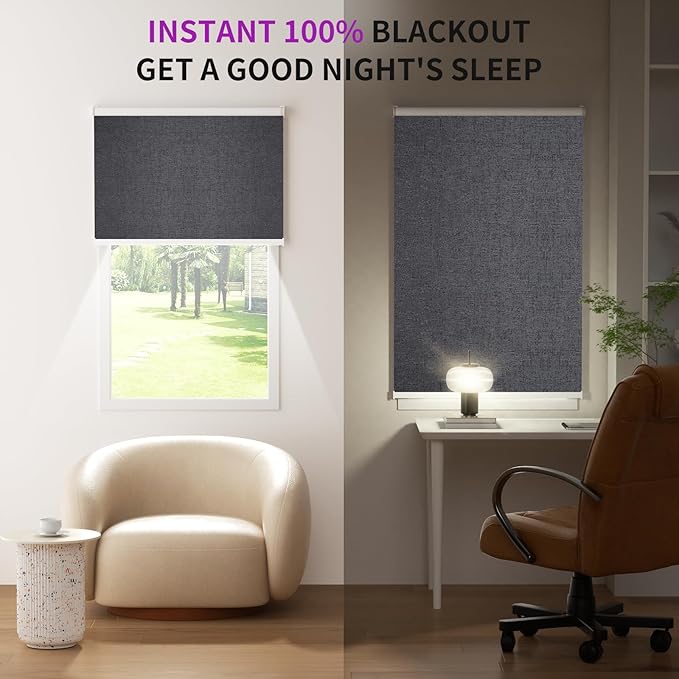 Astomi Motorized Blinds with Remote - Blackout Smart Roller Shades Compatible with Alexa & Goggle Home, Solar Rechargeable, Custom Size 22" - 100" for Indoor Window, Elegance Black