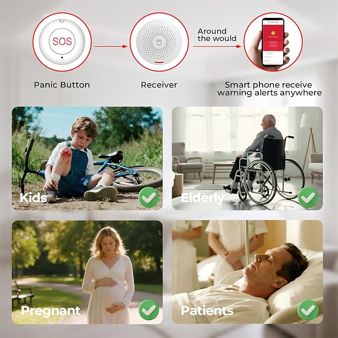 Hapippofa Caregiver Call Button Wireless Call Button for Elderly at Home,WiFi Panic Button,Life Alert Systems for Seniors No Monthly Fee (whiter1)