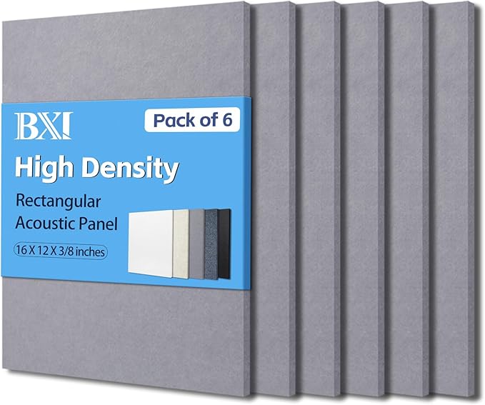 BXI Sound Absorber - 16 X 12 X 3/8 Inches 6 Pack High Density Acoustic Absorption Panel, Sound Absorbing Panels Reduce Echo Reverb, Tackable Acoustic Panels for Wall and Ceiling Acoustic Treatment