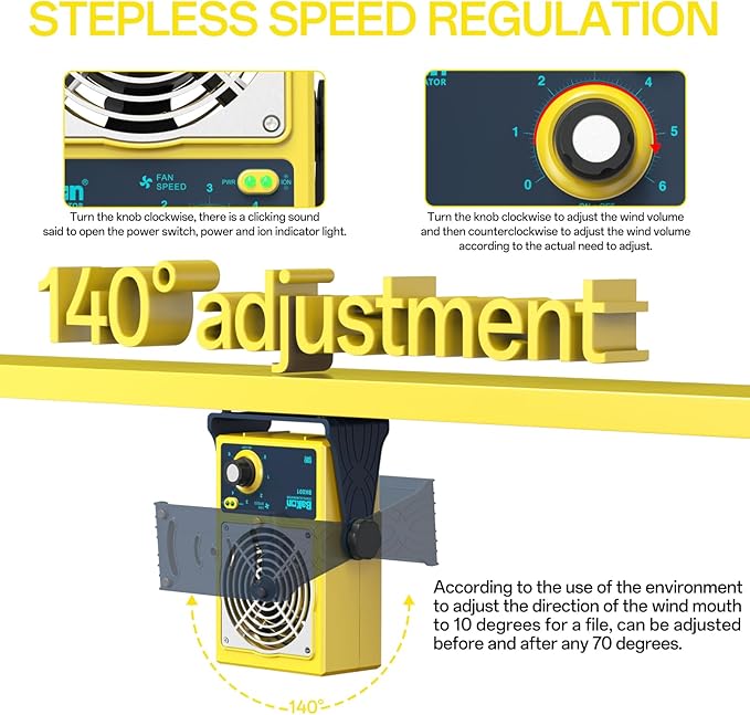 Anti-Static Ion Fan, Ion Electric Fan, Static Eliminator, Electronic Manufacturing Maintenance, Scientific Research Laboratory, Chip Packaging to Eliminate Static Electricity (BK001-Yellow)