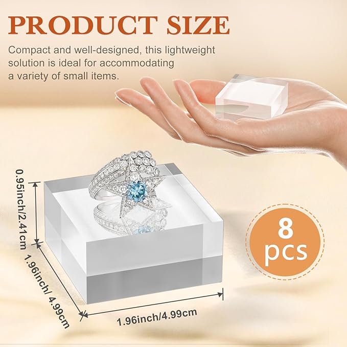SAMYUCHO Acrylic Base 8 Pieces Acrylic Blocks for Display 2 X 2 X 1 Inch Square Riser Display Stands Trophy Base Pedestal Stands Clear Cube for Trophy Jewelry Props Food Party Crafts